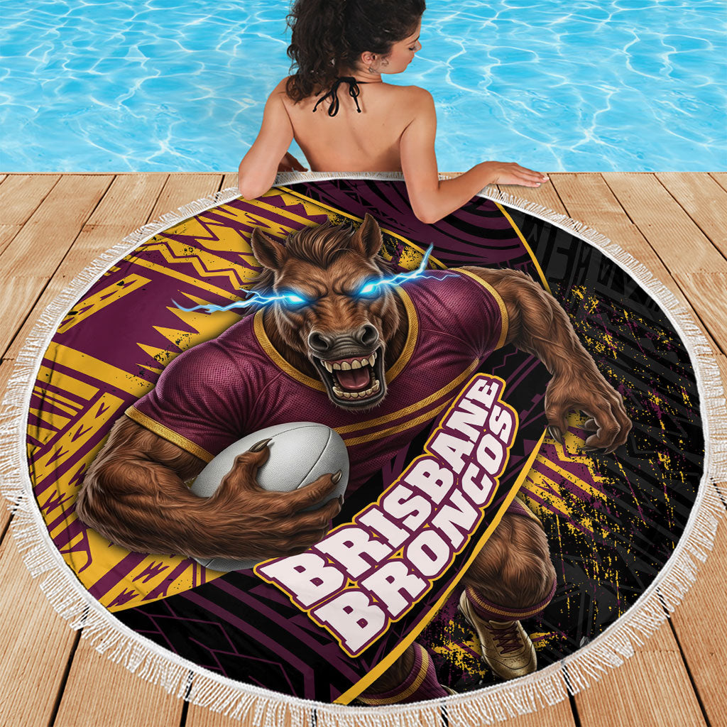 Brisbane Broncos Rugby Beach Blanket Tribal Polynesian Power Art - Lightning Mascot