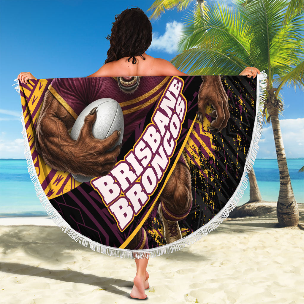 Brisbane Broncos Rugby Beach Blanket Tribal Polynesian Power Art - Lightning Mascot
