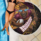 Brisbane Broncos Rugby Beach Blanket Tribal Polynesian Power Art - Lightning Mascot