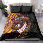 Brisbane Broncos Rugby Bedding Set Tribal Polynesian Power Art - Lightning Mascot