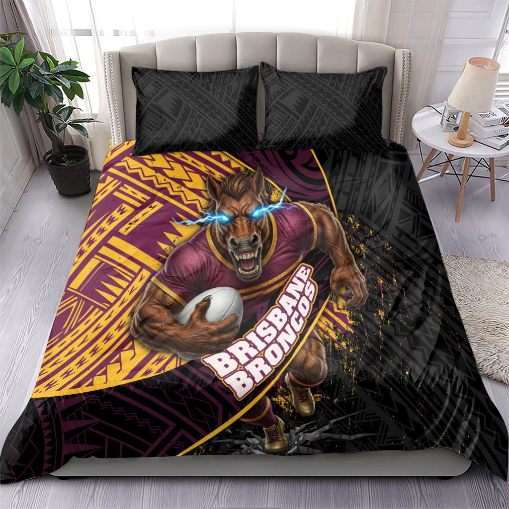 Brisbane Broncos Rugby Bedding Set Tribal Polynesian Power Art - Lightning Mascot
