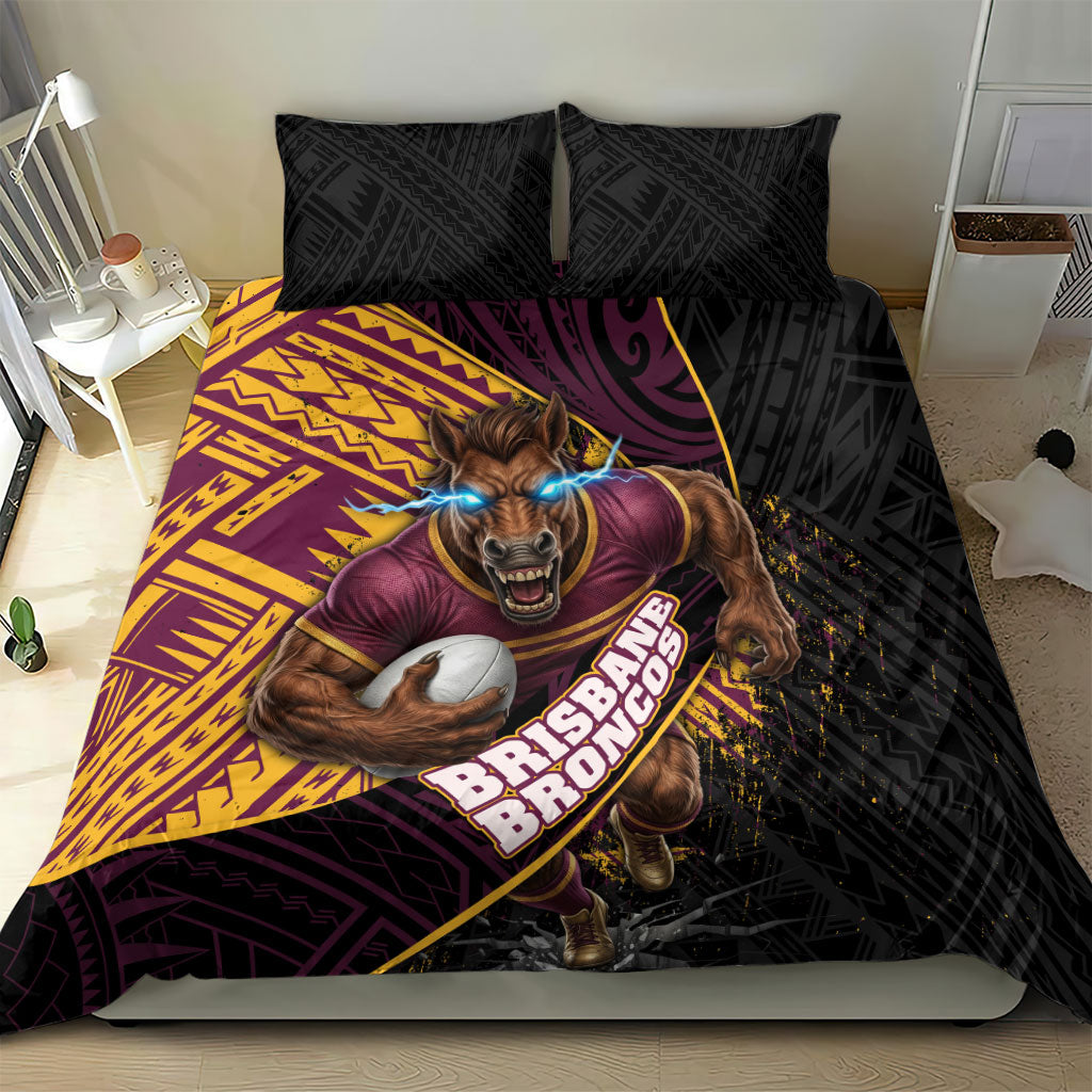 Brisbane Broncos Rugby Bedding Set Tribal Polynesian Power Art - Lightning Mascot