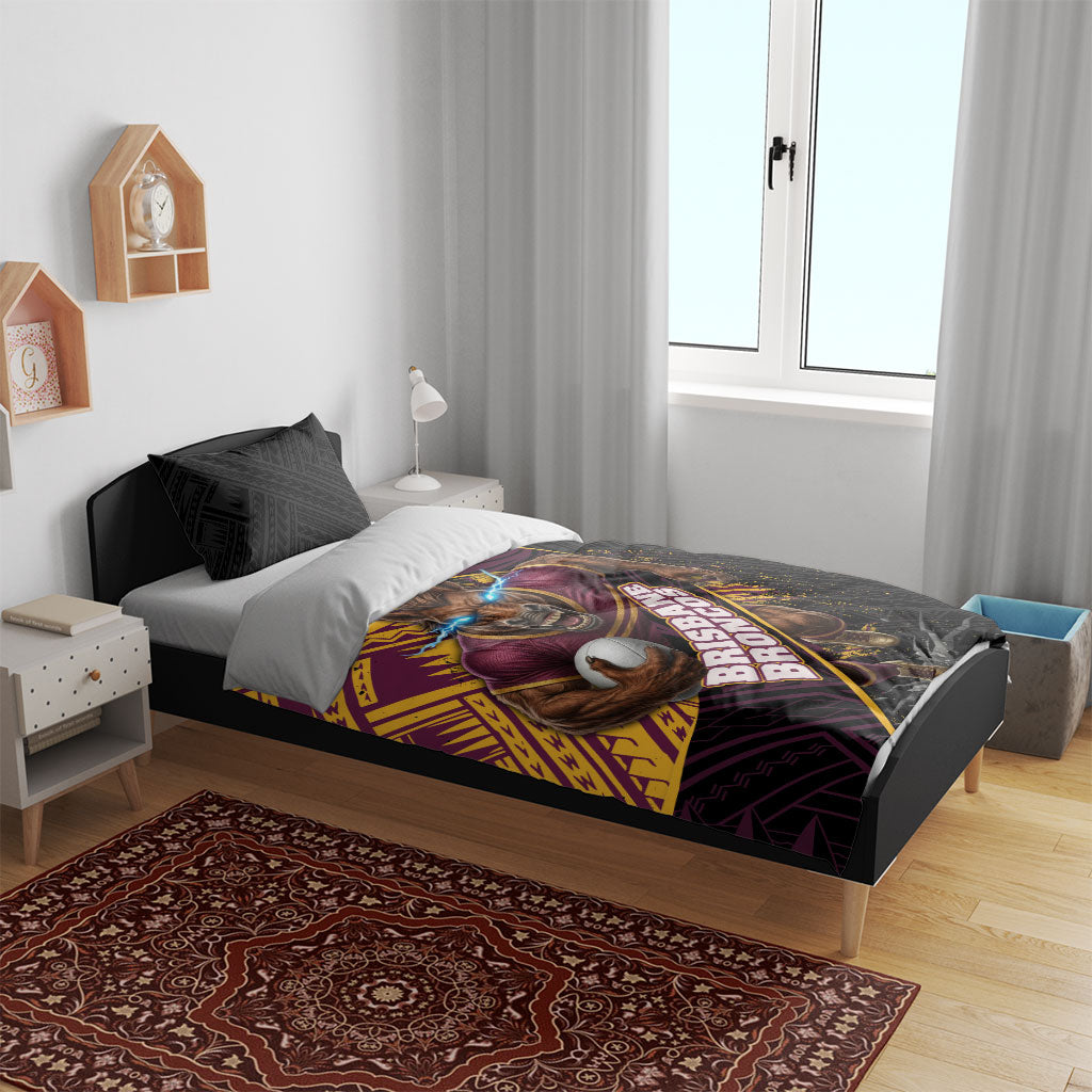Brisbane Broncos Rugby Bedding Set Tribal Polynesian Power Art - Lightning Mascot