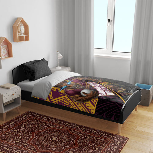 Brisbane Broncos Rugby Bedding Set Tribal Polynesian Power Art - Lightning Mascot