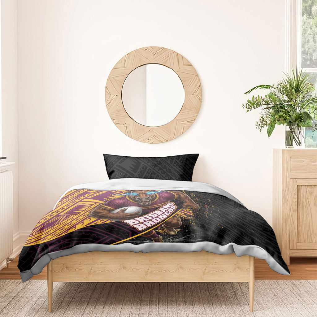 Brisbane Broncos Rugby Bedding Set Tribal Polynesian Power Art - Lightning Mascot