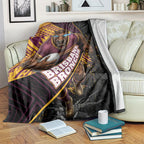 Brisbane Broncos Rugby Blanket Tribal Polynesian Power Art - Lightning Mascot