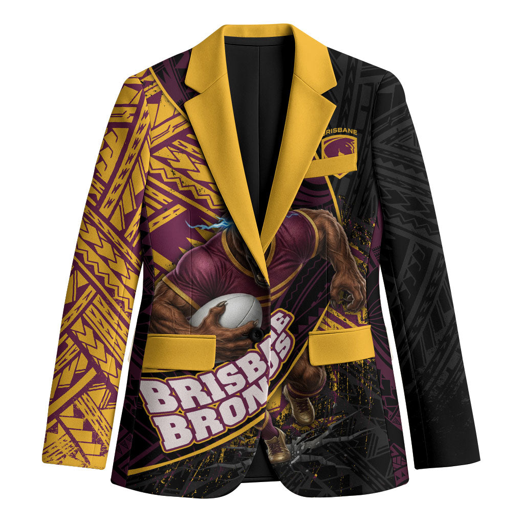 Brisbane Broncos Rugby Blazer Tribal Polynesian Power Art - Lightning Mascot