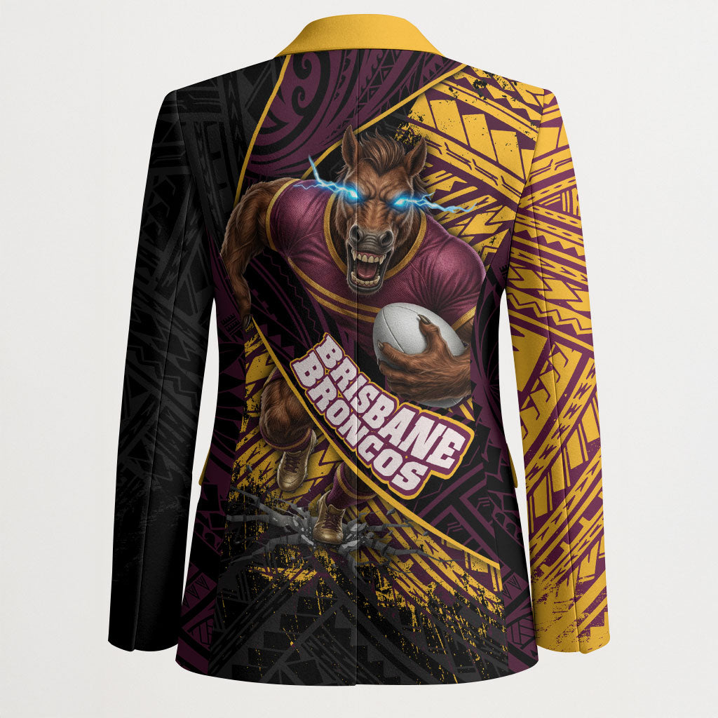 Brisbane Broncos Rugby Blazer Tribal Polynesian Power Art - Lightning Mascot