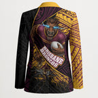 Brisbane Broncos Rugby Blazer Tribal Polynesian Power Art - Lightning Mascot