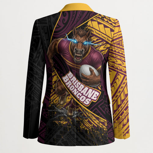 Brisbane Broncos Rugby Blazer Tribal Polynesian Power Art - Lightning Mascot