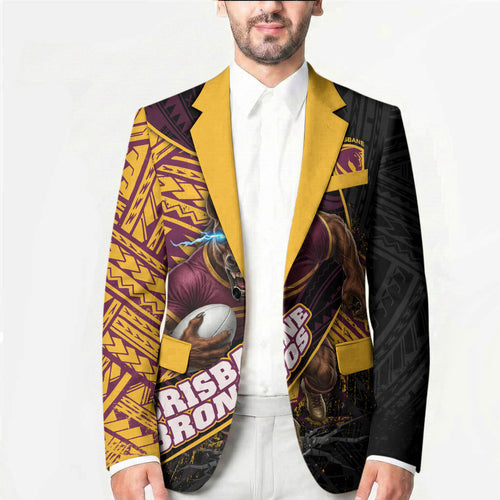 Brisbane Broncos Rugby Blazer Tribal Polynesian Power Art - Lightning Mascot