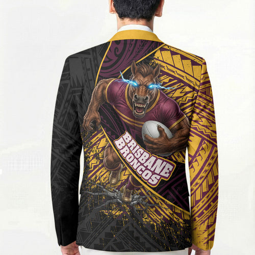 Brisbane Broncos Rugby Blazer Tribal Polynesian Power Art - Lightning Mascot