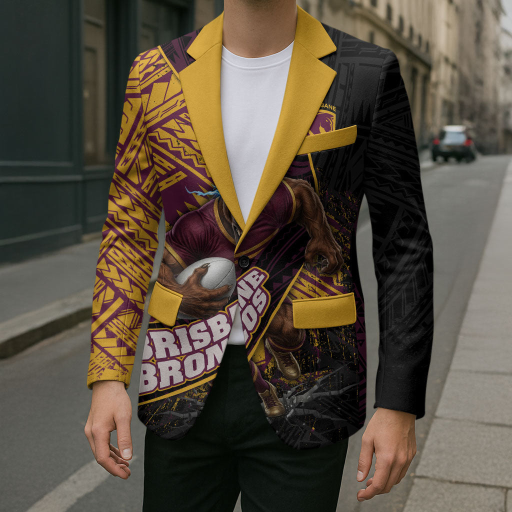 Brisbane Broncos Rugby Blazer Tribal Polynesian Power Art - Lightning Mascot