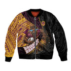 Brisbane Broncos Rugby Bomber Jacket Tribal Polynesian Power Art - Lightning Mascot