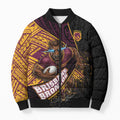 Brisbane Broncos Rugby Bomber Puffer Jacket Tribal Polynesian Power Art - Lightning Mascot