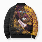 Brisbane Broncos Rugby Bomber Puffer Jacket Tribal Polynesian Power Art - Lightning Mascot