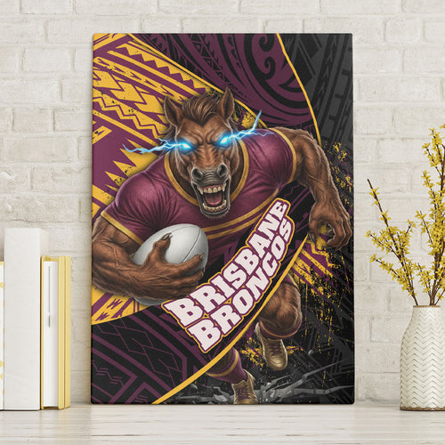 Brisbane Broncos Rugby Canvas Wall Art Tribal Polynesian Power Art - Lightning Mascot