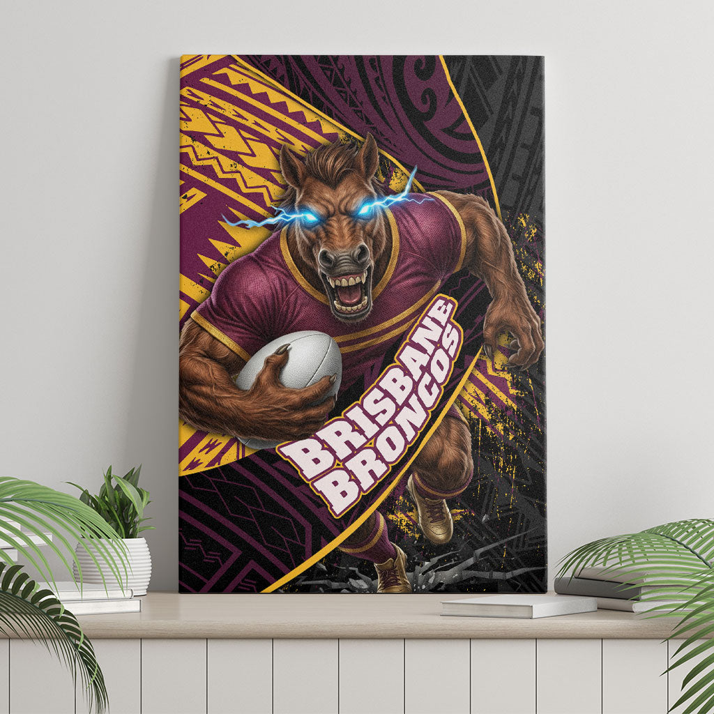 Brisbane Broncos Rugby Canvas Wall Art Tribal Polynesian Power Art - Lightning Mascot
