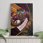 Brisbane Broncos Rugby Canvas Wall Art Tribal Polynesian Power Art - Lightning Mascot