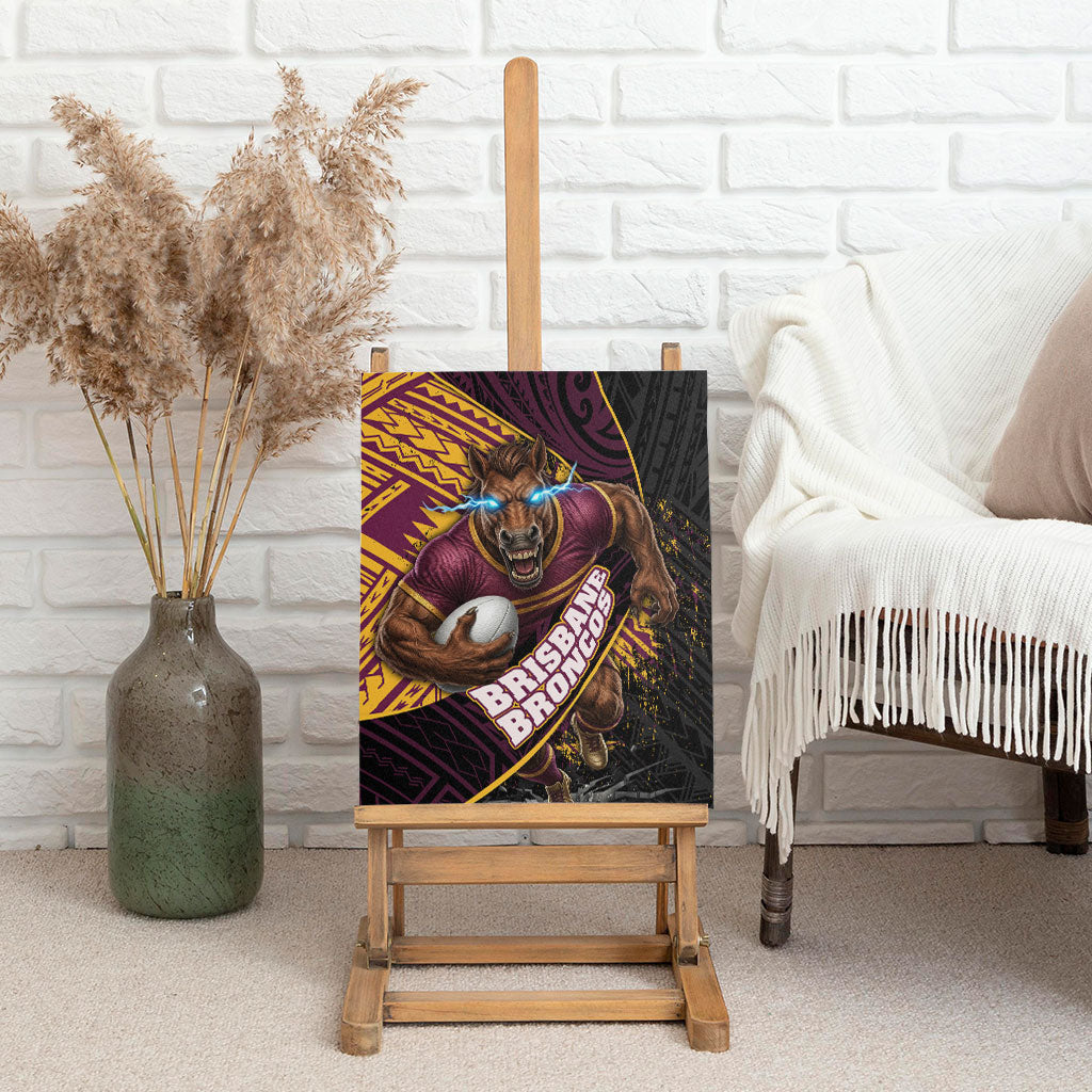 Brisbane Broncos Rugby Canvas Wall Art Tribal Polynesian Power Art - Lightning Mascot