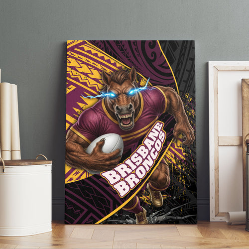 Brisbane Broncos Rugby Canvas Wall Art Tribal Polynesian Power Art - Lightning Mascot