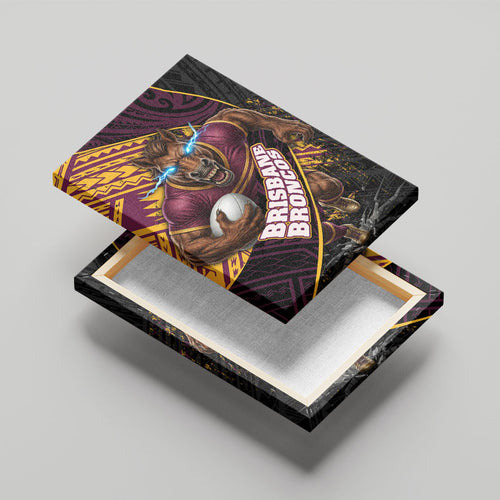 Brisbane Broncos Rugby Canvas Wall Art Tribal Polynesian Power Art - Lightning Mascot