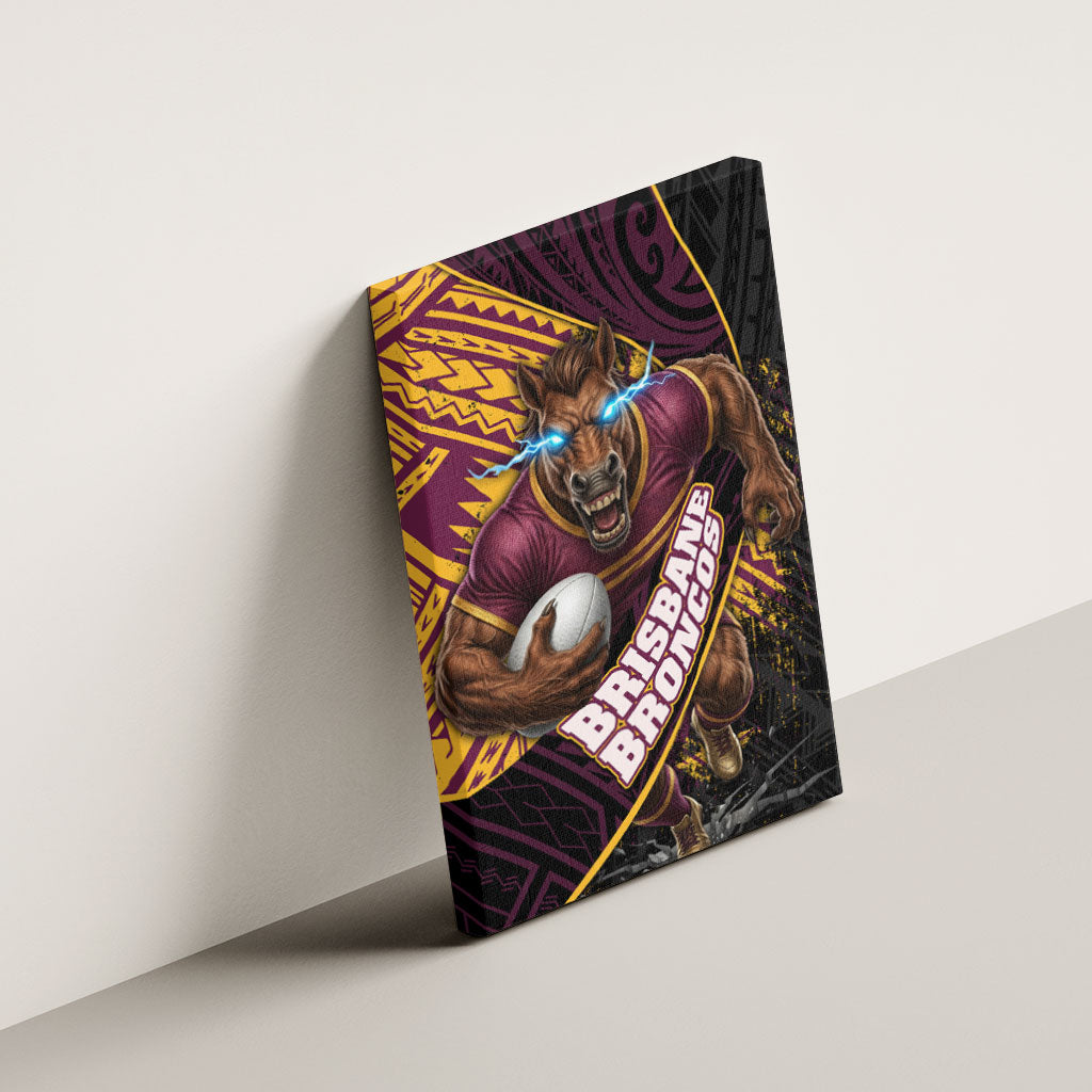 Brisbane Broncos Rugby Canvas Wall Art Tribal Polynesian Power Art - Lightning Mascot