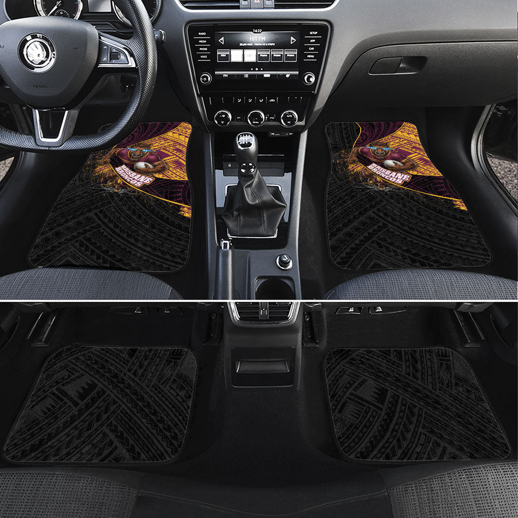 Brisbane Broncos Rugby Car Mats Tribal Polynesian Power Art - Lightning Mascot