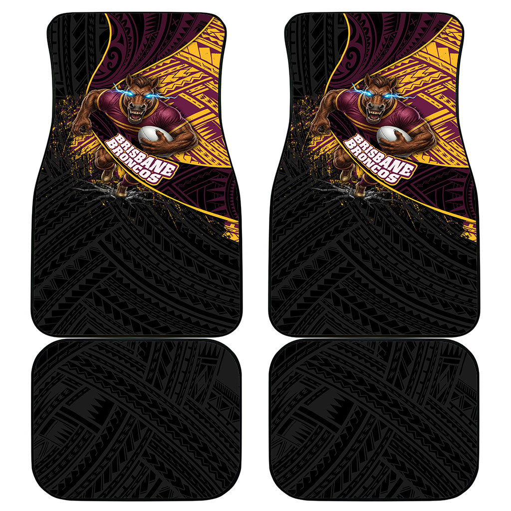 Brisbane Broncos Rugby Car Mats Tribal Polynesian Power Art - Lightning Mascot
