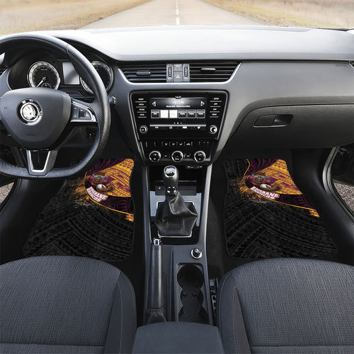 Brisbane Broncos Rugby Car Mats Tribal Polynesian Power Art - Lightning Mascot