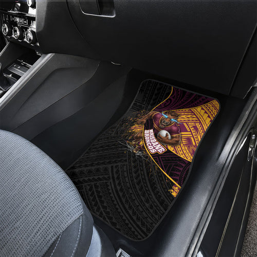 Brisbane Broncos Rugby Car Mats Tribal Polynesian Power Art - Lightning Mascot