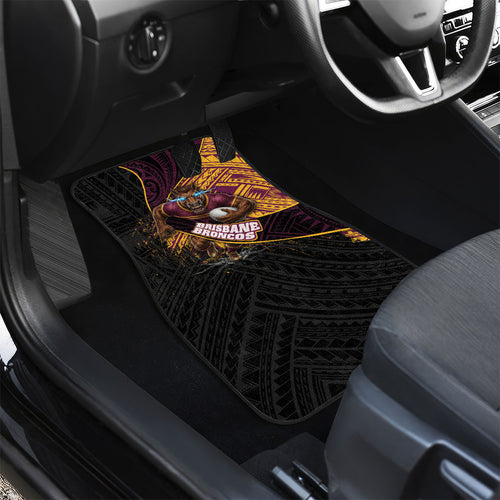 Brisbane Broncos Rugby Car Mats Tribal Polynesian Power Art - Lightning Mascot