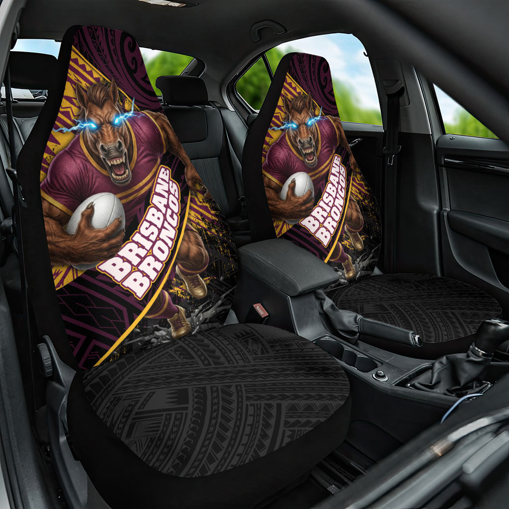 Brisbane Broncos Rugby Car Seat Cover Tribal Polynesian Power Art - Lightning Mascot