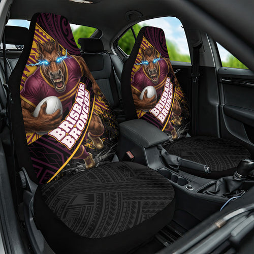 Brisbane Broncos Rugby Car Seat Cover Tribal Polynesian Power Art - Lightning Mascot