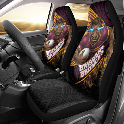 Brisbane Broncos Rugby Car Seat Cover Tribal Polynesian Power Art - Lightning Mascot
