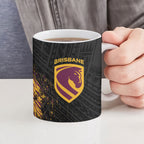 Brisbane Broncos Rugby Ceramic Mug Tribal Polynesian Power Art - Lightning Mascot