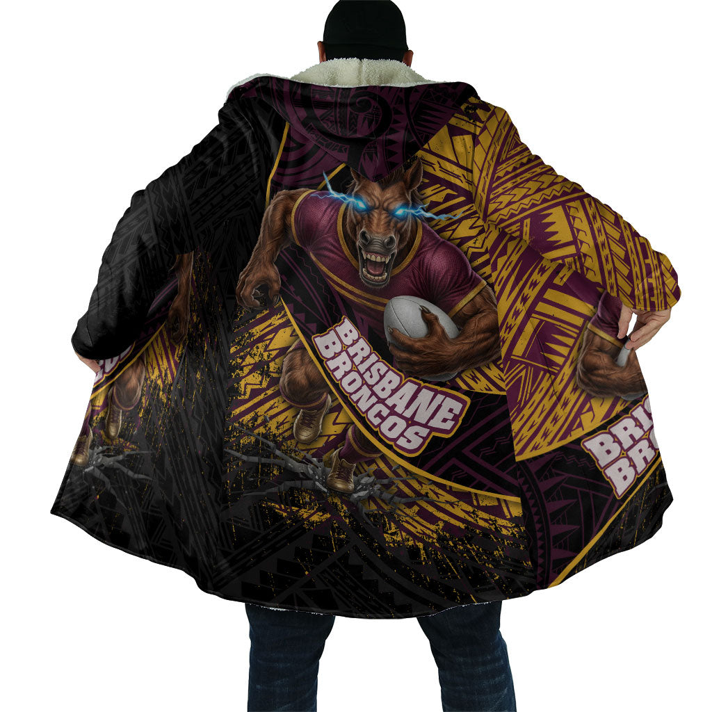 Brisbane Broncos Rugby Cloak Tribal Polynesian Power Art - Lightning Mascot