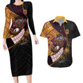 Brisbane Broncos Rugby Couples Matching Long Sleeve Bodycon Dress and Hawaiian Shirt Tribal Polynesian Power Art - Lightning Mascot