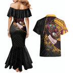 Brisbane Broncos Rugby Couples Matching Mermaid Dress and Hawaiian Shirt Tribal Polynesian Power Art - Lightning Mascot