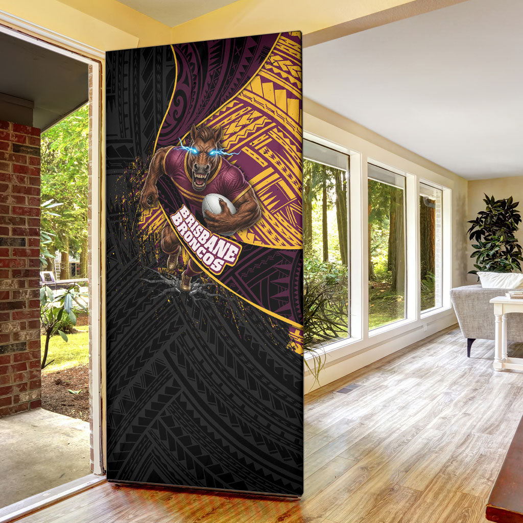 Brisbane Broncos Rugby Door Cover Tribal Polynesian Power Art - Lightning Mascot
