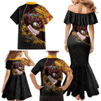 Brisbane Broncos Rugby Family Matching Mermaid Dress and Hawaiian Shirt Tribal Polynesian Power Art - Lightning Mascot