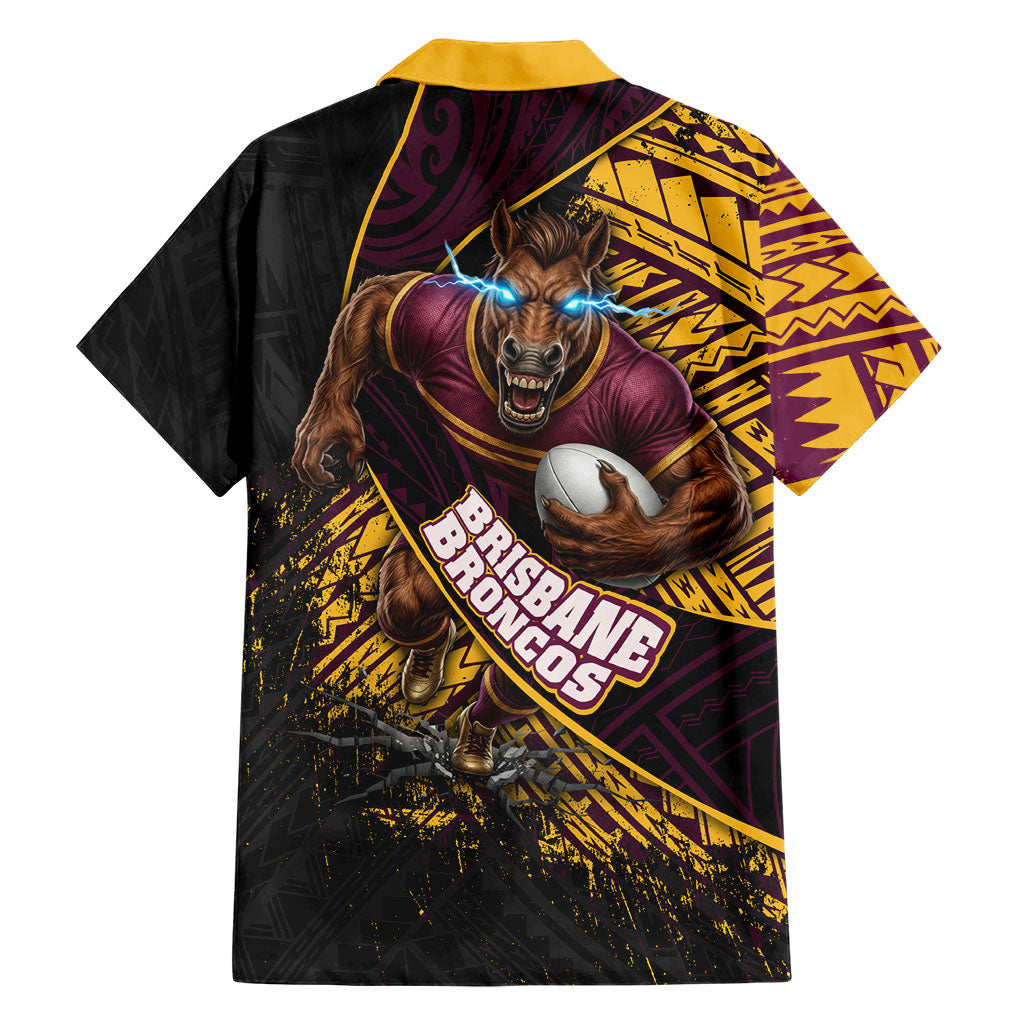 Brisbane Broncos Rugby Family Matching Mermaid Dress and Hawaiian Shirt Tribal Polynesian Power Art - Lightning Mascot