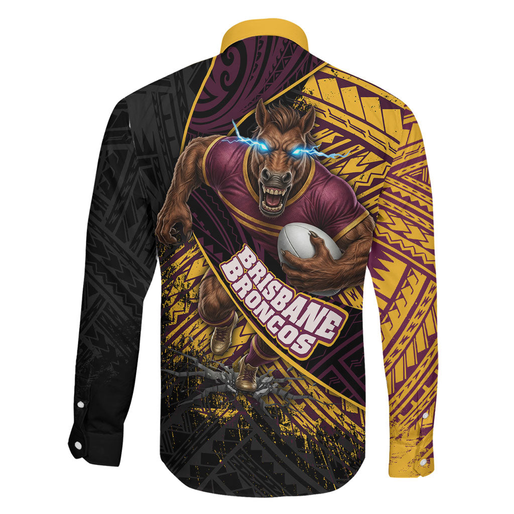 Brisbane Broncos Rugby Family Matching Mermaid Dress and Hawaiian Shirt Tribal Polynesian Power Art - Lightning Mascot