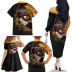 Brisbane Broncos Rugby Family Matching Off The Shoulder Long Sleeve Dress and Hawaiian Shirt Tribal Polynesian Power Art - Lightning Mascot
