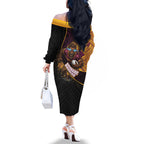 Brisbane Broncos Rugby Family Matching Off The Shoulder Long Sleeve Dress and Hawaiian Shirt Tribal Polynesian Power Art - Lightning Mascot