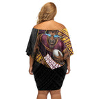 Brisbane Broncos Rugby Family Matching Off Shoulder Short Dress and Hawaiian Shirt Tribal Polynesian Power Art - Lightning Mascot