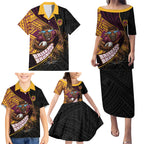 Brisbane Broncos Rugby Family Matching Puletasi and Hawaiian Shirt Tribal Polynesian Power Art - Lightning Mascot