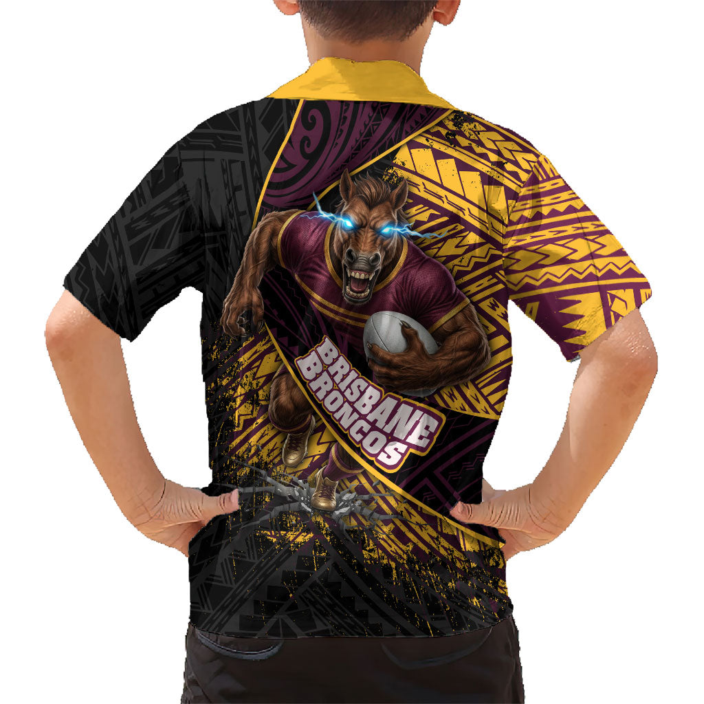Brisbane Broncos Rugby Family Matching Puletasi and Hawaiian Shirt Tribal Polynesian Power Art - Lightning Mascot