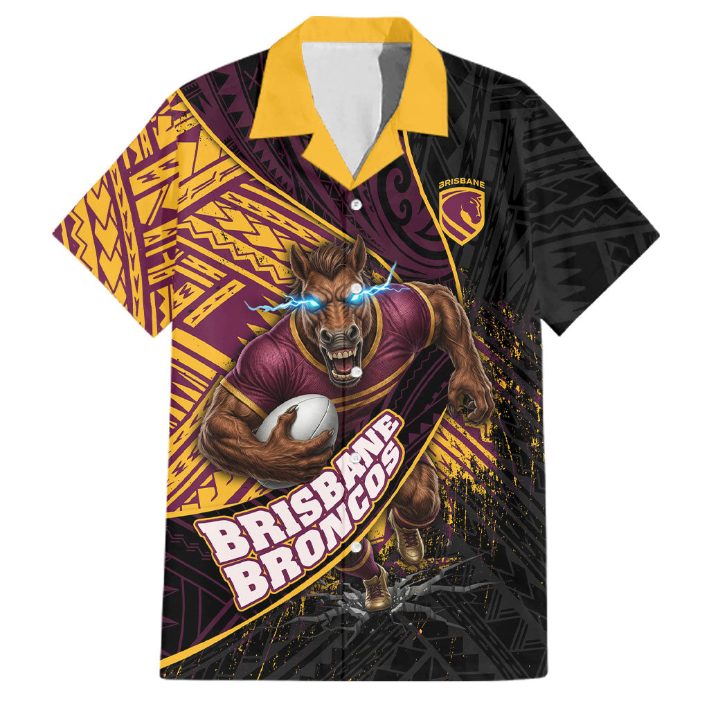 Brisbane Broncos Rugby Family Matching Puletasi and Hawaiian Shirt Tribal Polynesian Power Art - Lightning Mascot