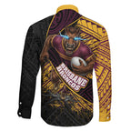 Brisbane Broncos Rugby Family Matching Puletasi and Hawaiian Shirt Tribal Polynesian Power Art - Lightning Mascot